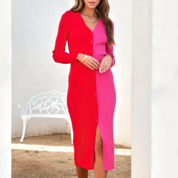 New NANETTE COLORBLOCKED MIDI DRESS IN RED - Picture 10 of 15
